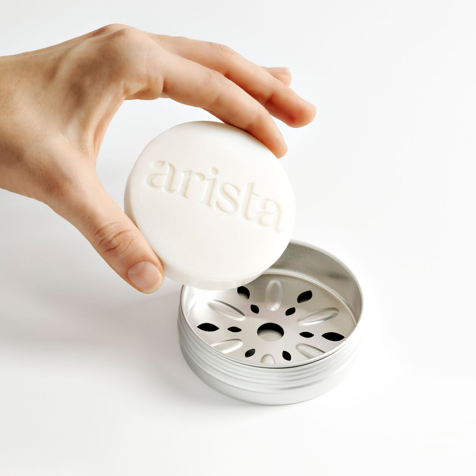 arista-shampoo-bar-holder-box-with-arista-shampoo-bar arista shampoo bar holder aluminium box with drain tray and arista strengthening shampoo bar inside